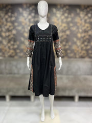 Balck kurti with real mirror and Ajrakh patch work