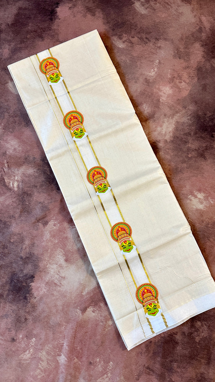 Cotton mundu with kadhakali print