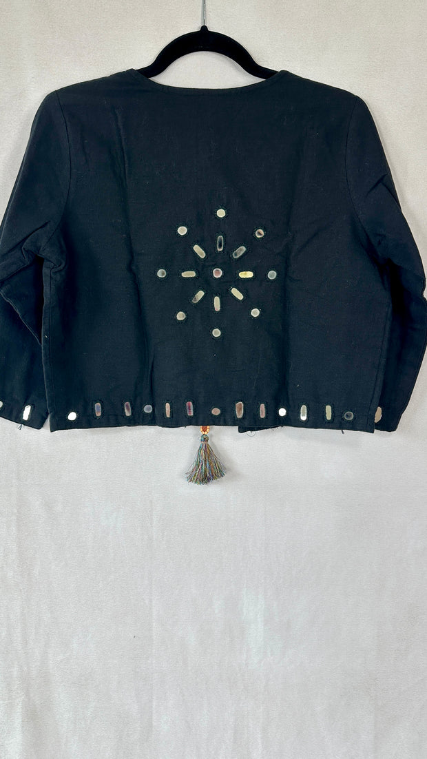 Black cotton jacket with real mirror work