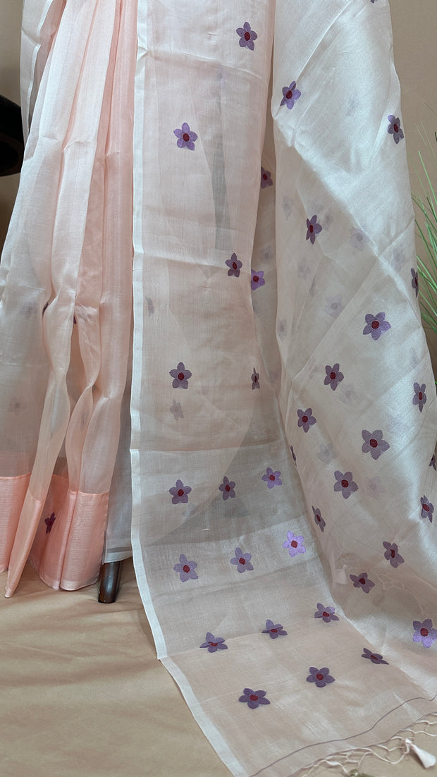 Pastel Pink Pure organza silk saree with stitched blouse