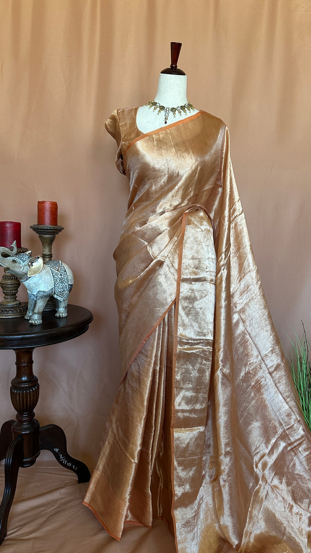 Pure organza silk brocade saree with stitched blouse