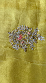 Yellow crepe saree with gotta embroidery work, No BP