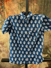 Indigo blue cotton shirt with jaipur print - 10yr