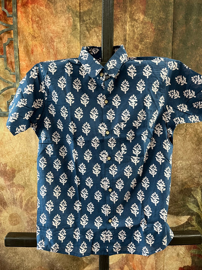 Indigo blue cotton shirt with jaipur print - 10yr