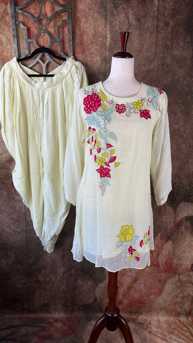 Patal yellow short top with dhoti pants