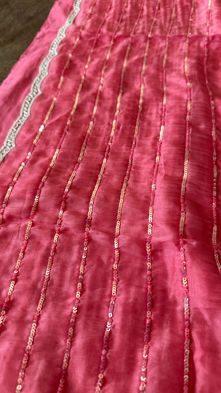 Watermenlon pink georgette organza saree with sequins work, with BP