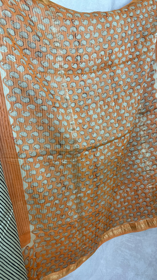 Handblock printed Maheswari cotton silk saree