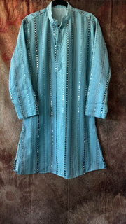 Light blue color mirror work kurta