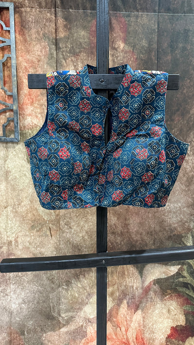 Cotton Sleeveless blouse with kalamkari patch work