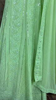 Pista green chikankari lehanga with sequins work