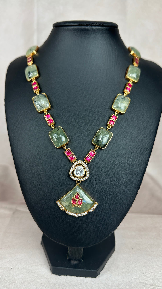 Semi precious gem stone and moissanite necklace