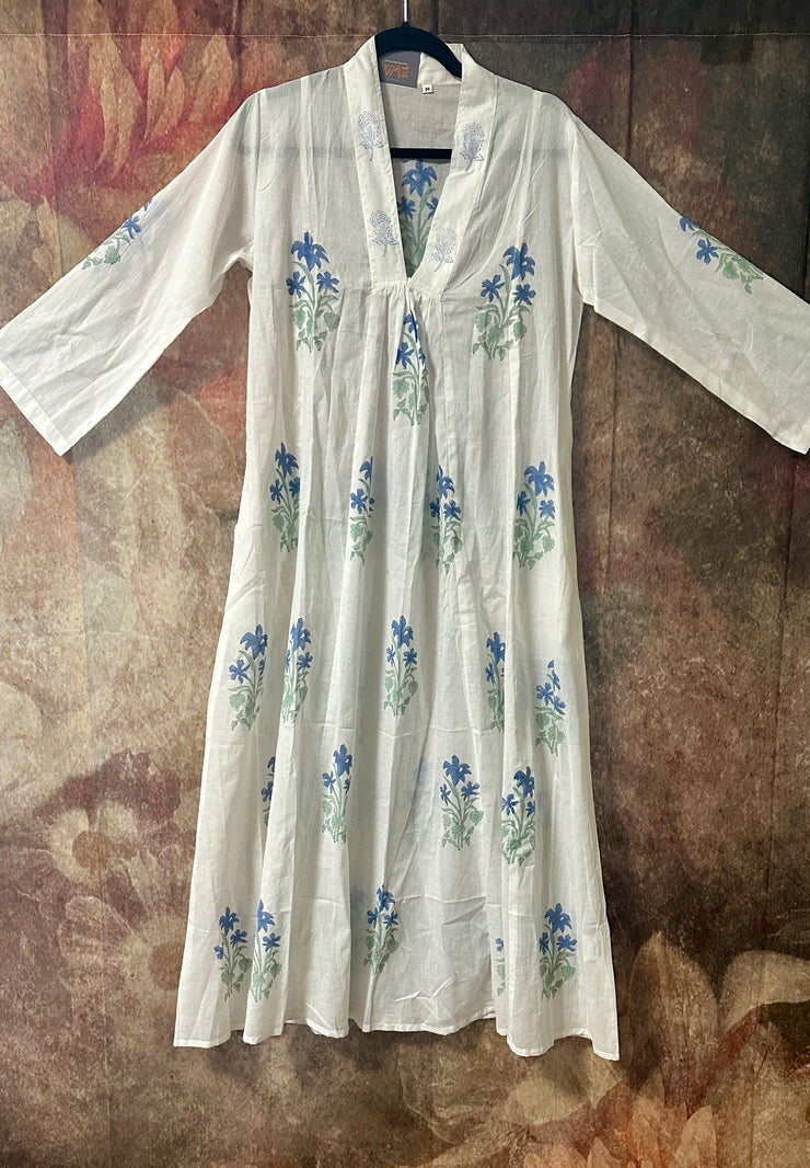 White export quality cotton kurti with handblock print