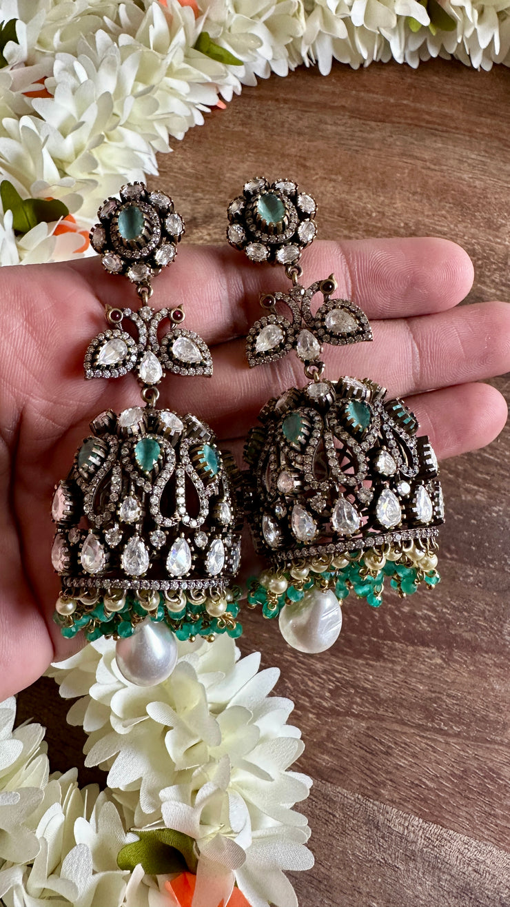 Victorian finish big jhumka with Mint stone