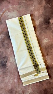 Cotton mundu with black and maroon print on border