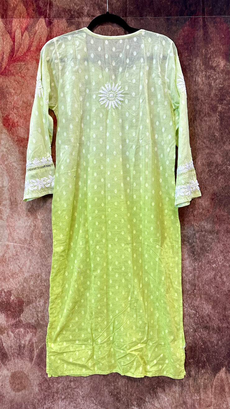 Light green ombre chikankari cotton kurti