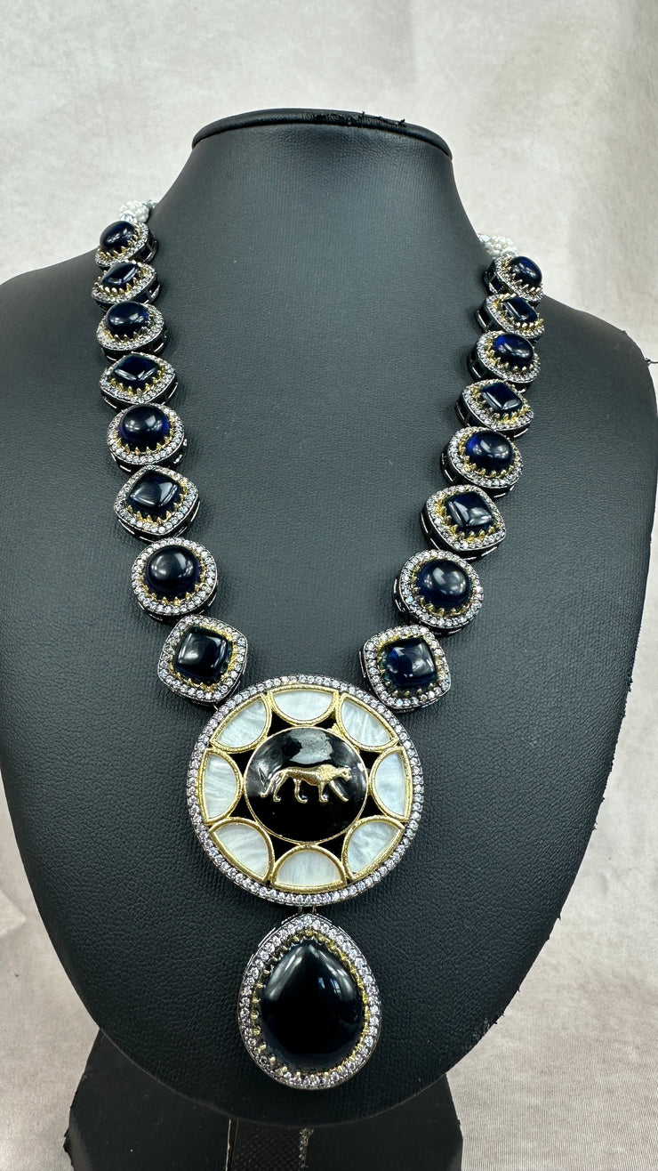 Blue stone designer replica necklace with earring