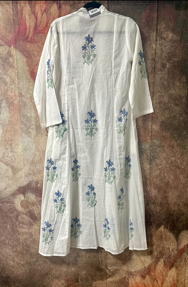 White export quality cotton kurti with handblock print