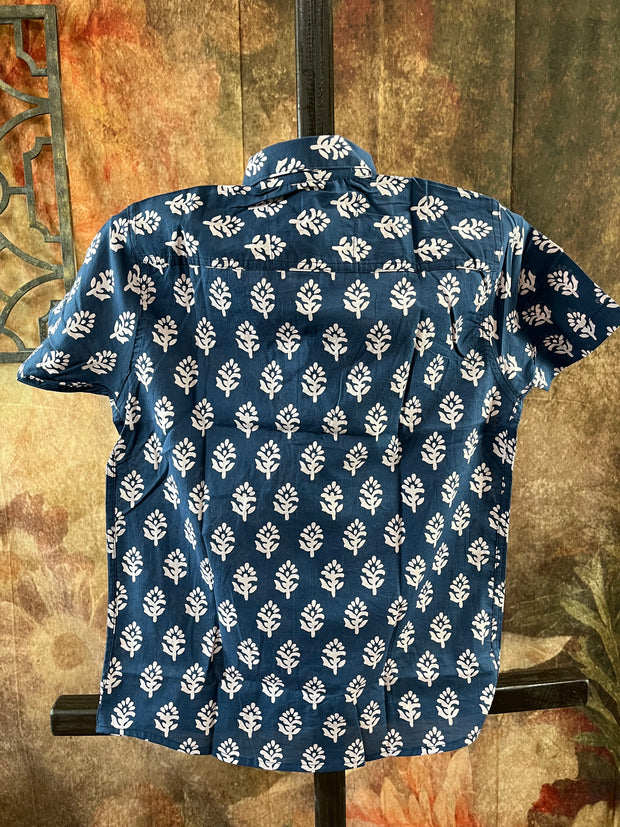 Indigo blue cotton shirt with jaipur print - 4yr