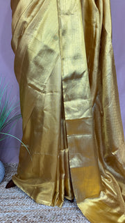 Gold brocade saree with stitched blouse