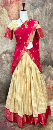 Offwhite and pink dhavani