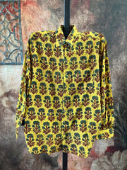 Mustard yellow ajrakh hand block printed cotton shirt- Size 38