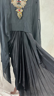 Black crepe drape skirt with embrodered Kaftan