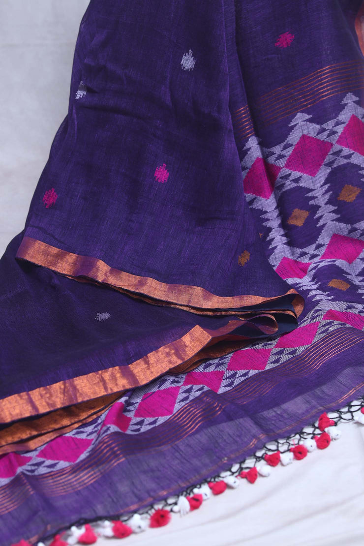 Handloom linen saree jamdani pallu, with BP