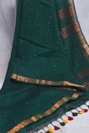 Handloom linen saree with sequins weave