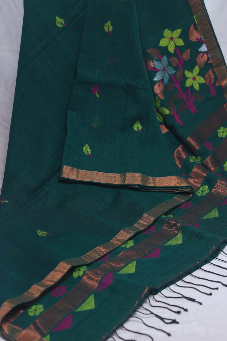 Handloom linen saree jamdani pallu, with BP