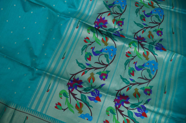 Semi tussar silk saree with Paithani weave, with stitched blouse