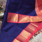 Handwoven Blue and orange pink pure silk kanchivaram silk saree with stitched blouse