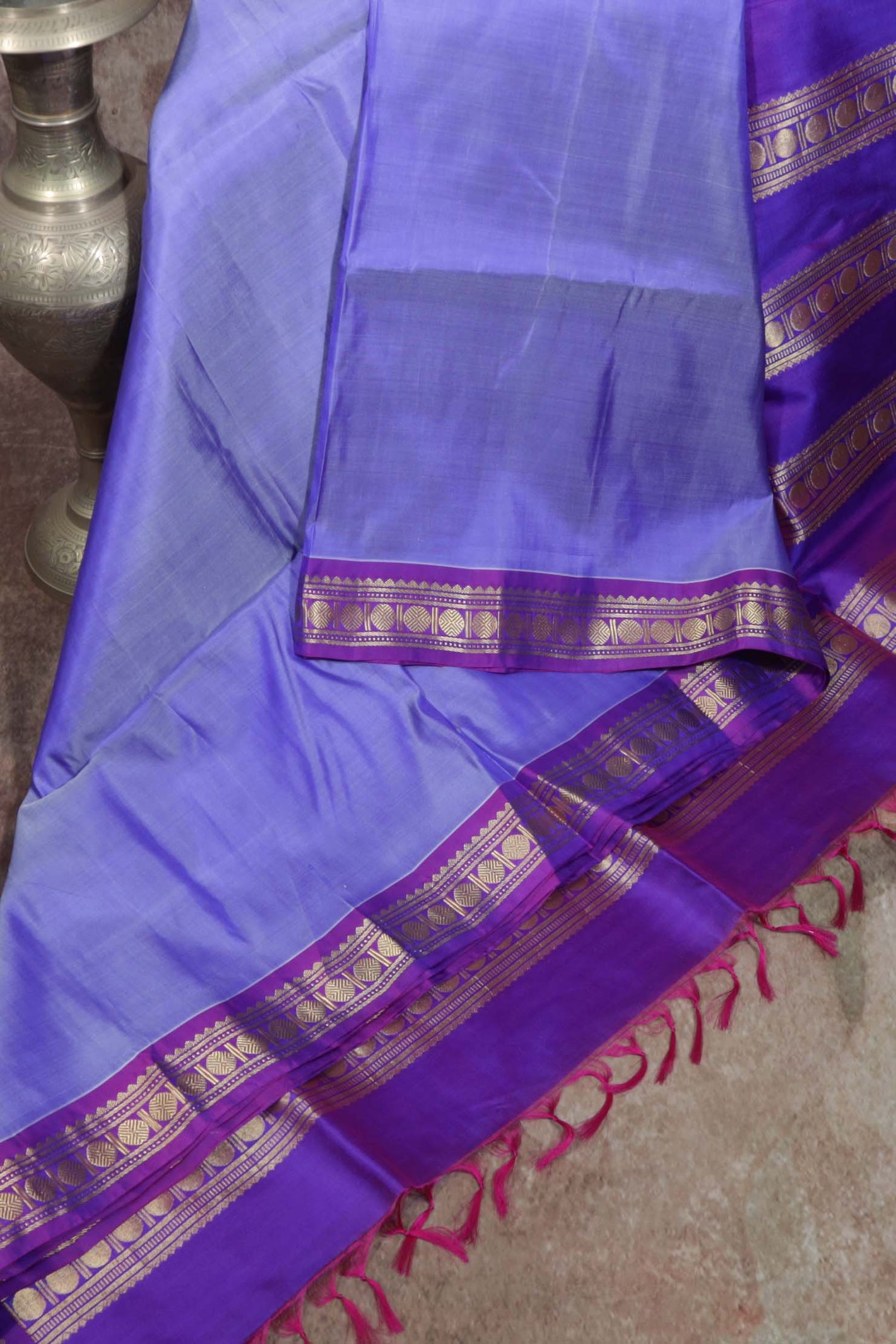 Light blue and Purple Combo Kanchivaram saree with stitched blouse