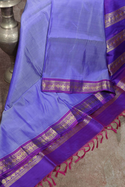 Light blue and Purple Combo Kanchivaram saree with stitched blouse