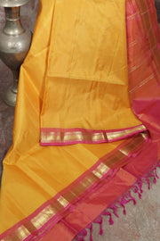 Yellow and Pink combo  Kanchivaram saree with stitched blouse