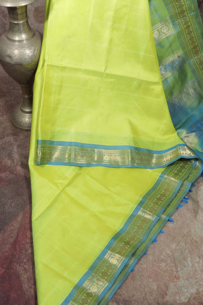 Light green and Blue combo  Kanchivaram  saree with stitched blouse