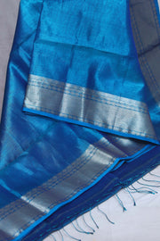 Light blue tissue saree with banarsi border, with stitched blouse