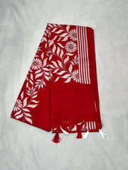 Red pure bangalore silk saree with kantha work , stitched blouse