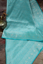 Copper sulphate blue pure katan banarsi saree with stitched blouse