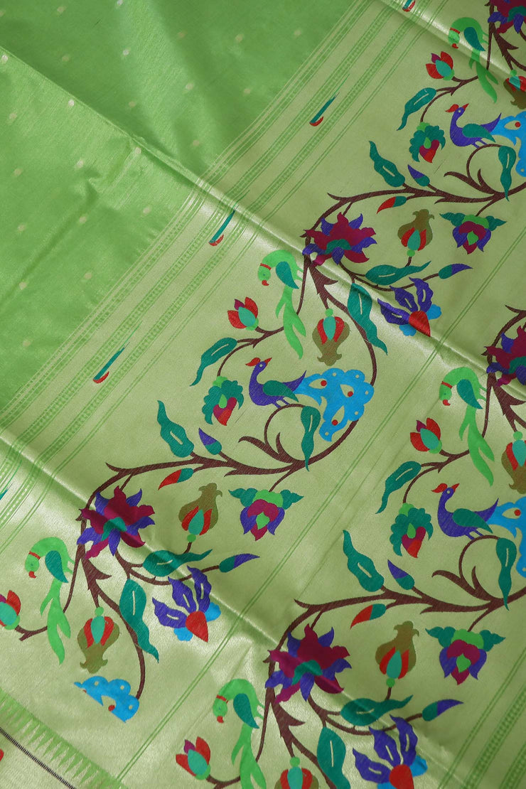 Semi tussar silk saree with Paithani weave, with stitched blouse