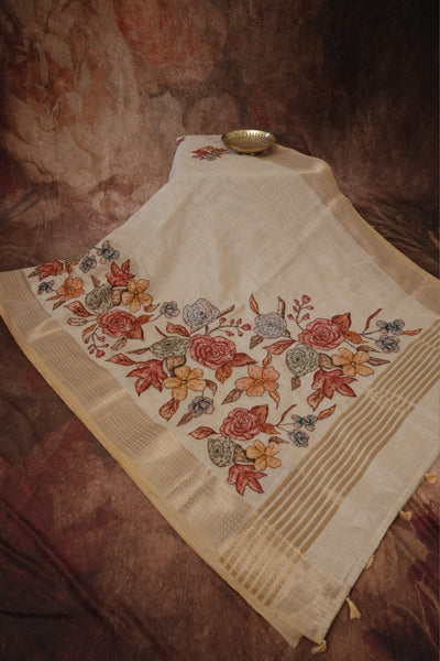 Banarsi tissue saree with kamalkari patch work, with contrast blouse