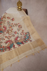 Banarsi tissue saree with kamalkari patch work, with contrast blouse