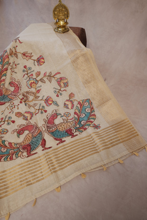 Banarsi tissue saree with kamalkari patch work, with contrast blouse