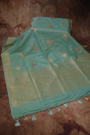 Pure tussar georgette hand loom banarsi saree with meenakari weave, stitched blouse