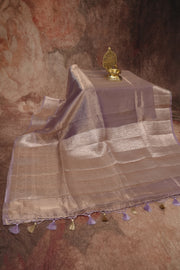 Pure lavender organza tissue silk saree with stitched blouse