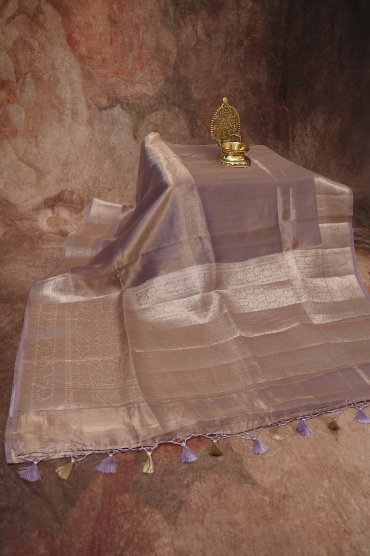 Pure lavender organza tissue silk saree with stitched blouse