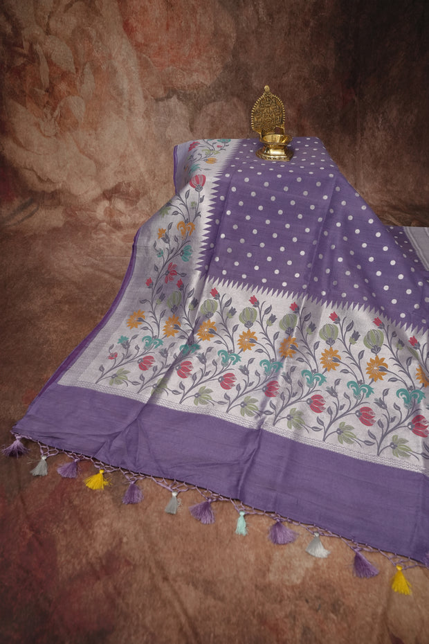 Pure tussar georgette hand loom banarsi saree with Paithani border, stitched blouse