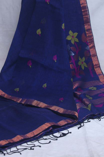 Handloom linen saree jamdani pallu, with BP