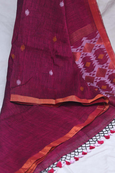 Handloom linen saree jamdani pallu, with BP