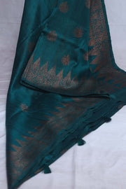 Bottle Green dupion pure silk saree with stitched blouse