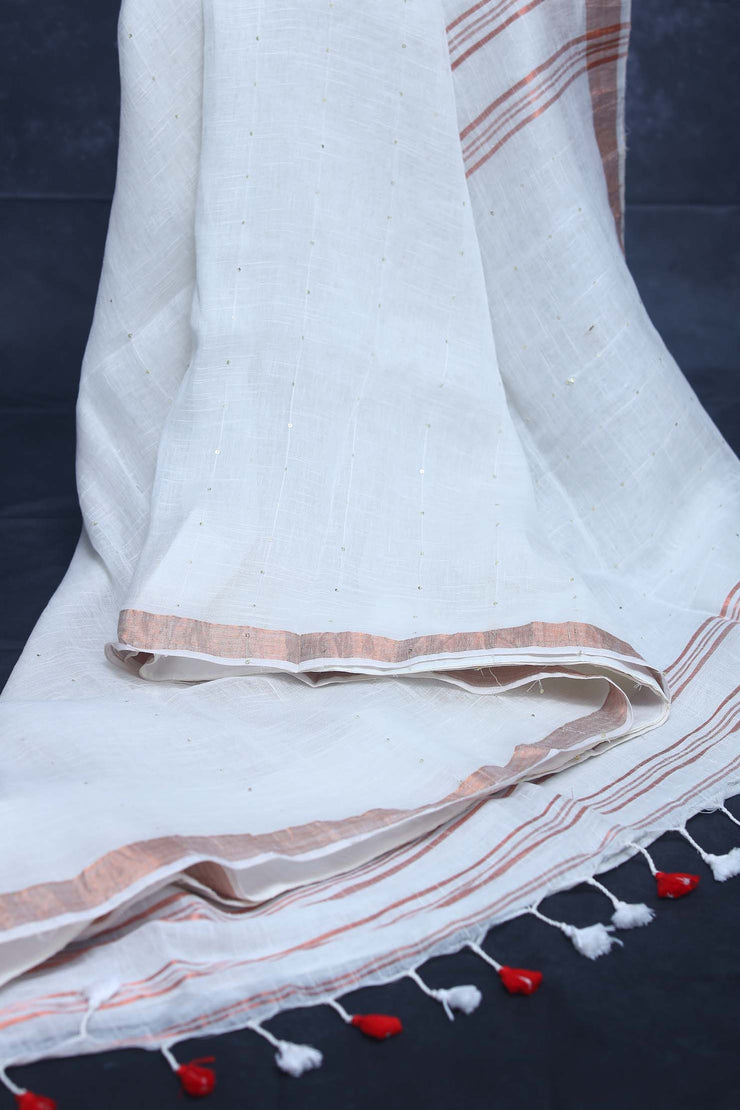 Handloom linen saree with sequins weave , with BP